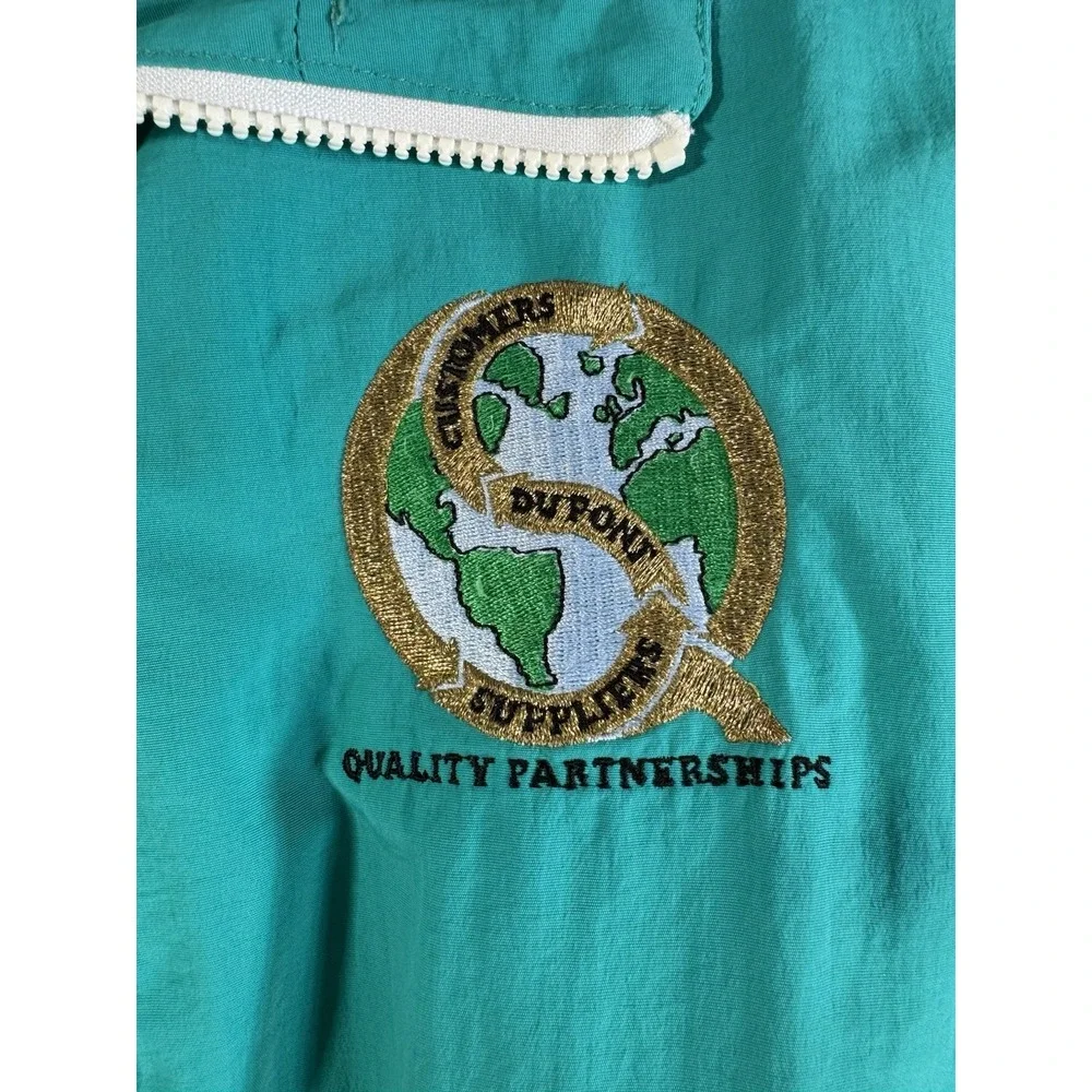 Vintage Starbus Men's Teal Windbreaker Jacket Embroidered Collared Zip-Up Size M